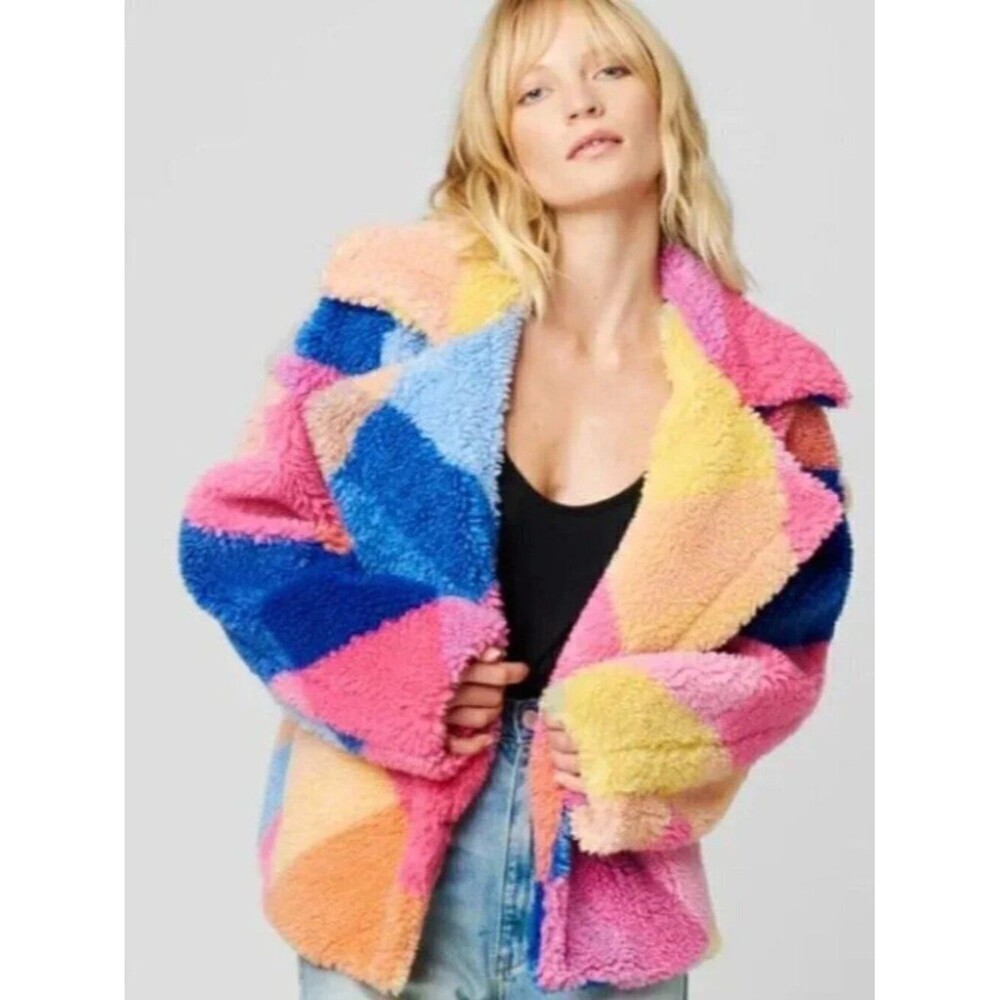 BLANK NYC Happy Days Coat Cozy Colorful Fabulous sherpa teddy jacket LG
